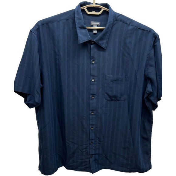 Van Heusen Mens Dress Shirt Size 3XL Short Sleeve Navy Button Collar Normcore - Picture 1 of 7